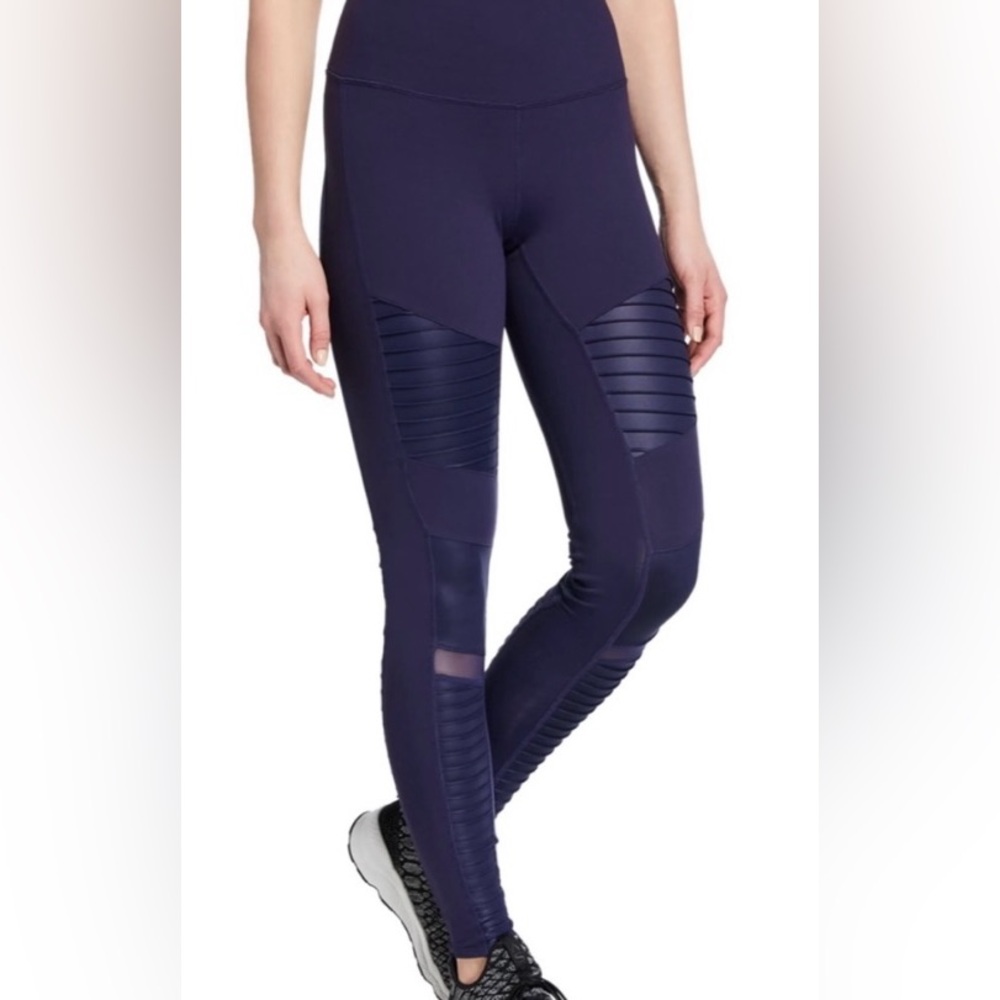 ALO Yoga Blue High-Waisted Leggings with Ribbed Panels